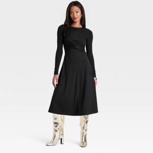 Women's Long Sleeve Career Twist-Front Midi Dress - A New Day Black XL